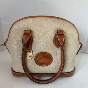Vintage Dooney & Bourke Ivory and Brown Leather Norfolk Satchel and Wallet